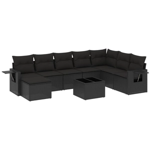 vidaXL Salon de jardin 9 pcs avec coussins noir résine tressée pas cher