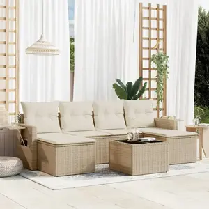 vidaXL Salon de jardin avec coussins 7 pcs beige résine tressée pas cher