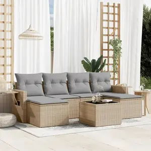 vidaXL Salon de jardin avec coussins 7 pcs beige résine tressée pas cher