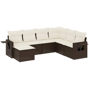 vidaXL Salon de jardin avec coussins 7 pcs marron résine tressée pas cher