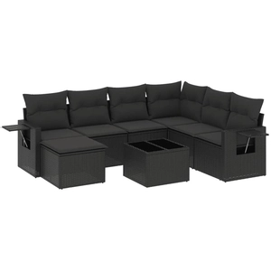 vidaXL Salon de jardin 8 pcs avec coussins noir résine tressée pas cher