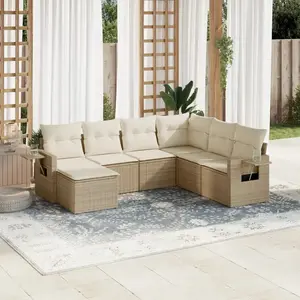 vidaXL Salon de jardin avec coussins 7 pcs beige résine tressée pas cher