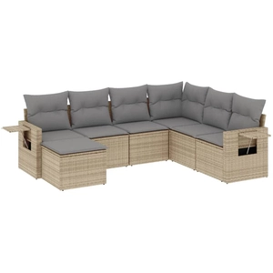 vidaXL Salon de jardin avec coussins 7 pcs beige résine tressée pas cher