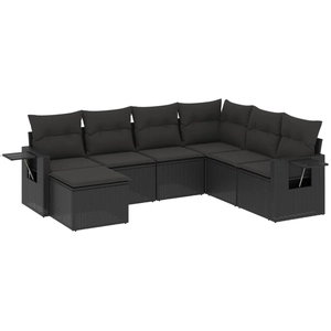 vidaXL Salon de jardin 7 pcs avec coussins noir résine tressée pas cher