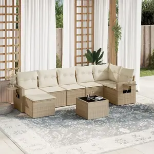 vidaXL Salon de jardin avec coussins 8 pcs beige résine tressée pas cher