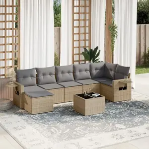 vidaXL Salon de jardin avec coussins 8 pcs beige résine tressée pas cher