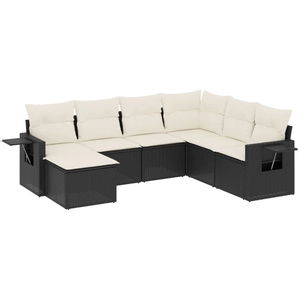 vidaXL Salon de jardin 7 pcs avec coussins noir résine tressée pas cher