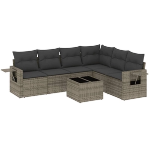 vidaXL Salon de jardin avec coussins 7 pcs gris résine tressée pas cher