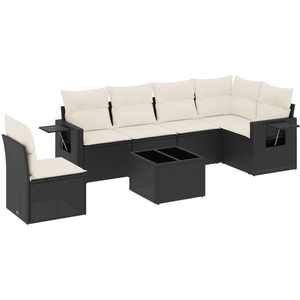 vidaXL Salon de jardin 6 pcs avec coussins noir résine tressée pas cher