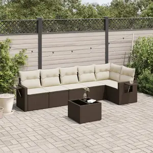 vidaXL - 7-delige - Loungeset - met - kussens - poly - rattan - bruin pas cher