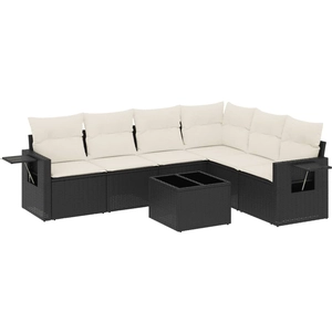 vidaXL Salon de jardin 6 pcs avec coussins noir résine tressée pas cher