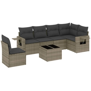 vidaXL Salon de jardin avec coussins 7 pcs gris résine tressée pas cher