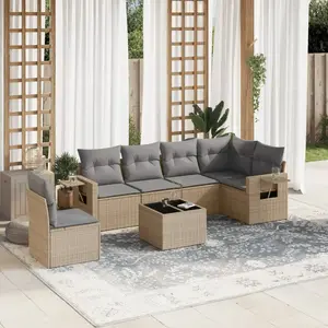 vidaXL Salon de jardin avec coussins 7 pcs beige résine tressée pas cher