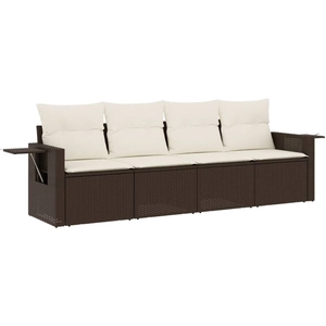 vidaXL Salon de jardin 4 pcs avec coussins marron résine tressée pas cher