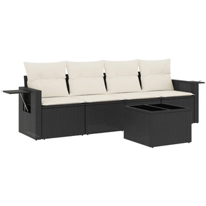vidaXL Salon de jardin 5 pcs avec coussins noir résine tressée pas cher