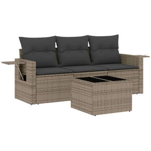 vidaXL Salon de jardin 4 pcs avec coussins gris résine tressée pas cher