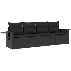 vidaXL Salon de jardin 4 pcs avec coussins noir résine tressée pas cher