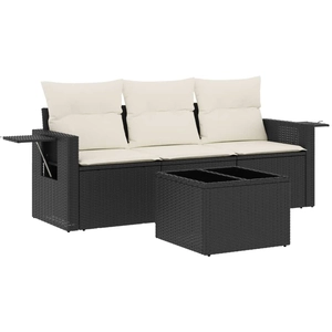 vidaXL Salon de jardin 3 pcs avec coussins noir résine tressée pas cher