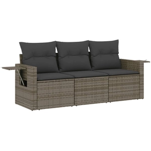 vidaXL Salon de jardin avec coussins 3 pcs gris résine tressée pas cher