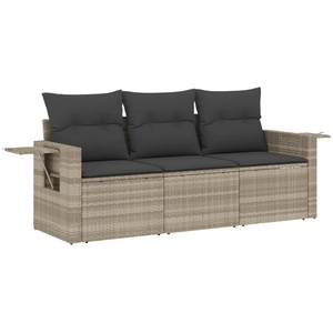 vidaXL Salon de jardin avec coussins 3 pcs gris clair résine tressée pas cher