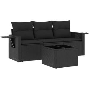 vidaXL Salon de jardin 4 pcs avec coussins noir résine tressée pas cher