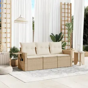 vidaXL Salon de jardin avec coussins 3 pcs beige résine tressée pas cher