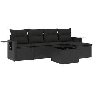vidaXL Salon de jardin 5 pcs avec coussins noir résine tressée pas cher