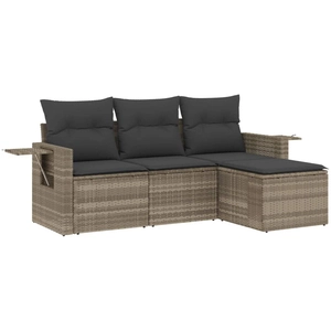 vidaXL Salon de jardin 4 pcs avec coussins gris clair résine tressée pas cher