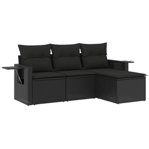vidaXL Salon de jardin 4 pcs avec coussins noir résine tressée pas cher