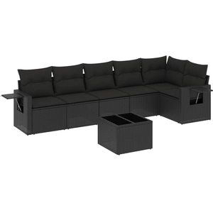 vidaXL Salon de jardin 6 pcs avec coussins noir résine tressée pas cher