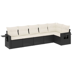 vidaXL Salon de jardin 6 pcs avec coussins noir résine tressée pas cher