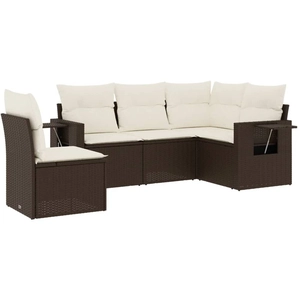 vidaXL Salon de jardin avec coussins 5 pcs marron résine tressée pas cher