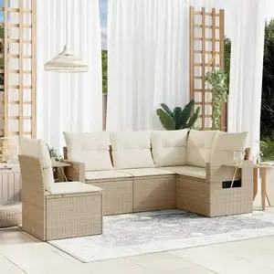 vidaXL Salon de jardin avec coussins 5 pcs beige résine tressée pas cher