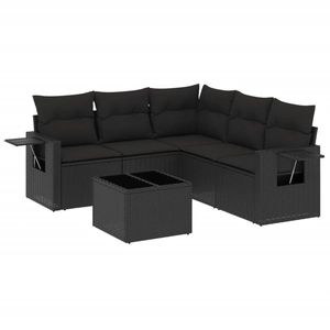vidaXL Salon de jardin 6 pcs avec coussins noir résine tressée pas cher