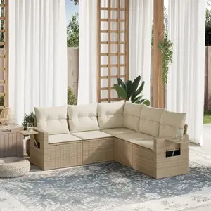 vidaXL Salon de jardin avec coussins 5 pcs beige résine tressée pas cher