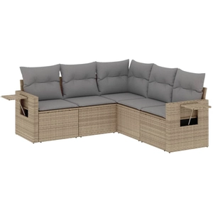 vidaXL Salon de jardin avec coussins 5 pcs beige résine tressée pas cher