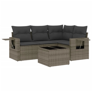 vidaXL Salon de jardin 5 pcs avec coussins gris résine tressée pas cher