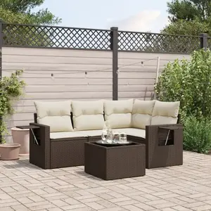 vidaXL - 5-delige - Loungeset - met - kussens - poly - rattan - bruin pas cher