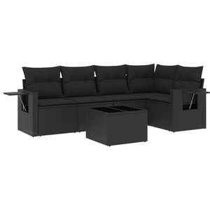 vidaXL Salon de jardin 5 pcs avec coussins noir résine tressée pas cher