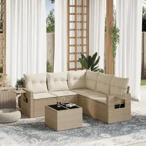 vidaXL Salon de jardin avec coussins 6 pcs beige résine tressée pas cher