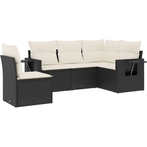 vidaXL Salon de jardin 5 pcs avec coussins noir résine tressée pas cher
