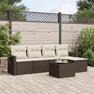 vidaXL - 6-delige - Loungeset - met - kussens - poly - rattan - bruin pas cher