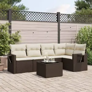 vidaXL - 6-delige - Loungeset - met - kussens - poly - rattan - bruin pas cher