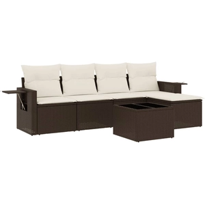 vidaXL Salon de jardin avec coussins 5 pcs marron résine tressée pas cher