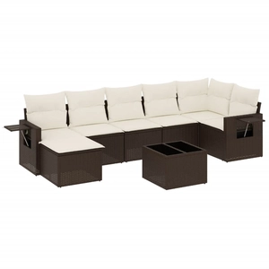 vidaXL Salon de jardin avec coussins 7 pcs marron résine tressée pas cher