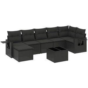 vidaXL Salon de jardin 8 pcs avec coussins noir résine tressée pas cher
