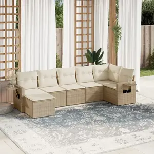 vidaXL Salon de jardin avec coussins 7 pcs beige résine tressée pas cher