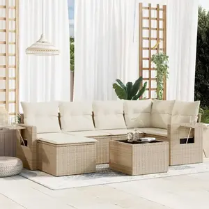 vidaXL Salon de jardin avec coussins 7 pcs beige résine tressée pas cher