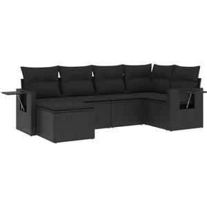 vidaXL Salon de jardin 6 pcs avec coussins noir résine tressée pas cher