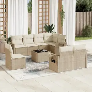 vidaXL Salon de jardin avec coussins 9 pcs beige résine tressée pas cher